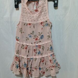 BEAUTEES Girls Pink Lace Floral Dress Size S